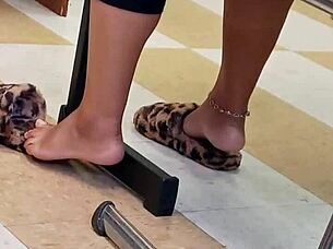 Hidden camera captures sexy ebony lightskin's perfect candid feet up close