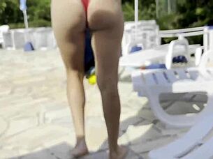 milf helps pool jerkoff cum 💦🍆