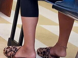 Hidden camera captures sexy ebony lightskin's perfect candid feet up close