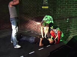 jane darling and sarah twain tease xxx foursome on city street