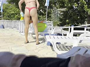 milf helps pool jerkoff cum 💦🍆