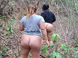 Sapphire And Pandora's Huge Curvy BBW Asses Twerking In Forest Publicly