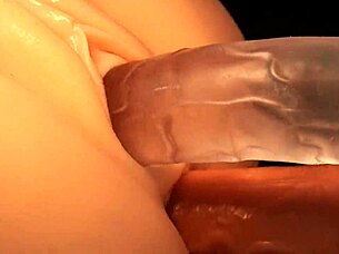double penetration toys stretch pink pussy fuck doll closeup