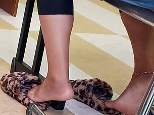 Hidden camera captures sexy ebony lightskin's perfect candid feet up close