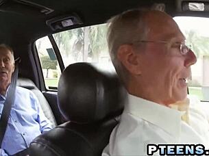 Lovely Redhead Teen Sucks And Pleases Two Old Guys Sideways