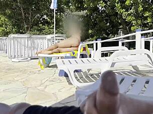 milf helps pool jerkoff cum 💦🍆