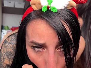 bestie christmas anal plug ends in facial bliss