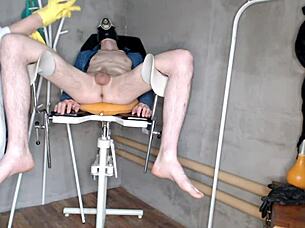 nurse in rubber gloves delivers enema and handjob to chubby patient 👩‍⚕️💦