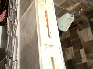 caught wife bent over in public restroom with hotel door open for rough doggystyle