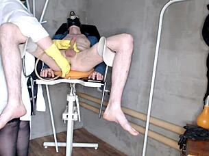 nurse in rubber gloves delivers enema and handjob to chubby patient 👩‍⚕️💦