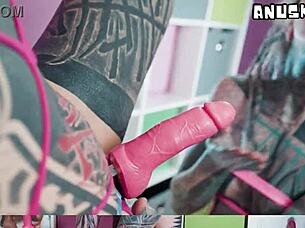 i luv her strapon poundin my pussy anal whippin so hard goth bdsm