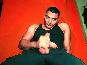 sexy chinese bodybuilder rubs spanish guitar on monster cock carrot background! 🎸🍆