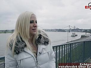 Naive Blonde German Teen 18+ Picked Up Street Flirt for Outdoor MMF Threesome!