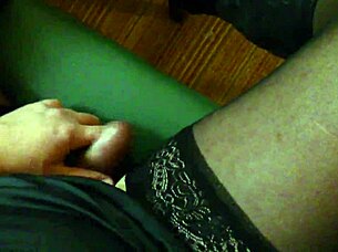 shemale strokes hard cock in sexy stockings 💦😈