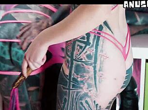 i luv her strapon poundin my pussy anal whippin so hard goth bdsm