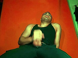 sexy chinese bodybuilder rubs spanish guitar on monster cock carrot background! 🎸🍆