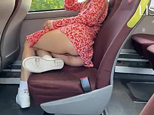 wanna see hot woman flashing touching wet pussy on public bus?