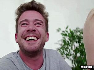 Husband meets wife's lover for first time in bent over anal creampie threesome