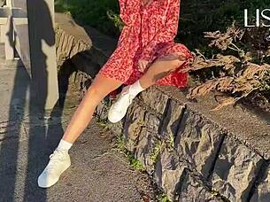 wanna see hot woman flashing touching wet pussy on public bus?