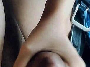 Beautiful NRI girlfriend masturbates juicy pussy in car