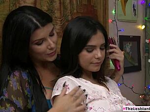 petite teen latina licks big tits milf girlfriend's shaved pussy