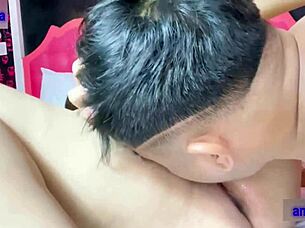 Chubby Asian BBW Housewife Licks Fat Pussy Before Anal Creampie in Bathroom