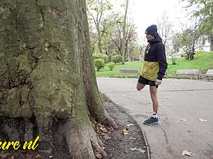 Two tattooed older Czech cougars seduce innocent toyboy outdoors