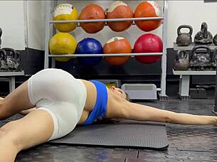 another sweaty workout day for the athletic brunette at the gym