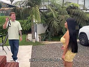 Peruvian maid's huge ass pounded hard in backyard quickie orgasm