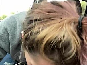 WHOA, HOOKER SUCKS EVERY DROP OFF CUSTOMER'S COCK OUTDOORS!