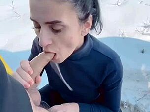 its amazing sucking cock in freezing cold and tasting hot cum on tongue