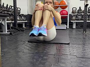 another sweaty workout day for the athletic brunette at the gym