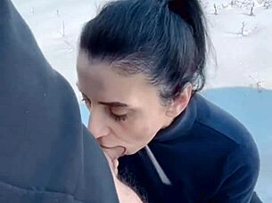 its amazing sucking cock in freezing cold and tasting hot cum on tongue