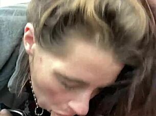 WHOA, HOOKER SUCKS EVERY DROP OFF CUSTOMER'S COCK OUTDOORS!