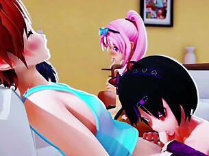 izumi and shiro's bisexual blowjob welcome for new neighbors?