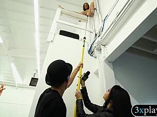 blindfolded babe masturbates wildly with toys for cash reality fuck