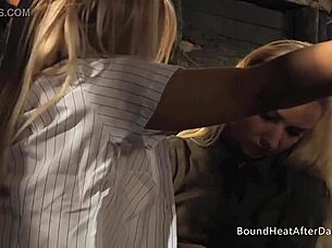 i'm tied up helpless as madame gropes and dominates my blonde slave body