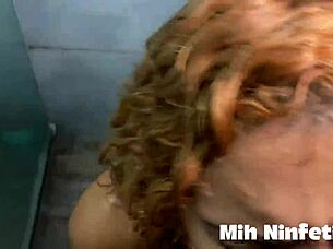 latina spots huge cock in shower and eagerly sucks for facial cum