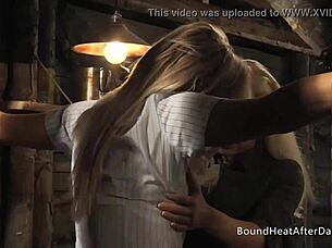 i'm tied up helpless as madame gropes and dominates my blonde slave body