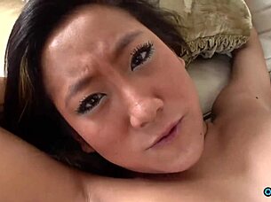 Confident Asian Beauty's Pretty Face Drowned in Huge Load After Rough Doggystyle!