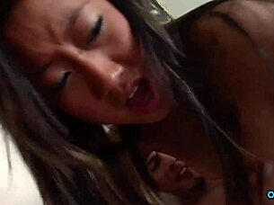 Confident Asian Beauty's Pretty Face Drowned in Huge Load After Rough Doggystyle!