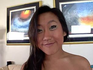 Confident Asian Beauty's Pretty Face Drowned in Huge Load After Rough Doggystyle!