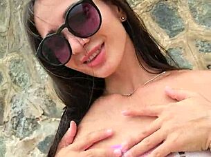 Outdoor Bikini Beach Flashing By Cute Brunette Babe