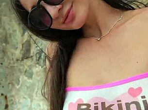 Outdoor Bikini Beach Flashing By Cute Brunette Babe