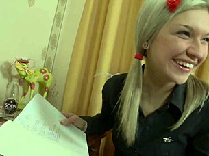 Blonde Beauty's Bed Fuck Gapes Pussy in Heels