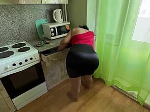 Mature's Big Tight Ass Stretched Wide by Thick Cock in Kitchen Anal