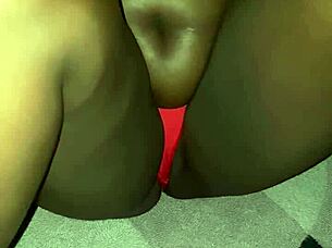 hey guys eyes on my red thong and trimmed pussy