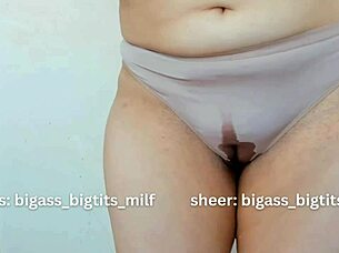 Fat BBW milf with huge clit and cameltoe pees in wet pussy leggings before anal fingering