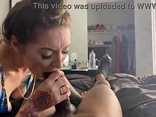 Fat tattooed young slut in lingerie bends for group rough interracial doggystyle hairy pussy