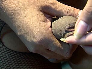 sexy thai trans in lingerie heels strapon fists gaping asshole deep anal fingering